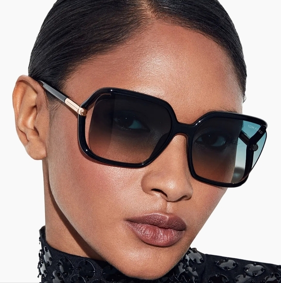 Tom Ford Accessories - Tom Ford Solange 2 Black and Gold Sunglasses With Blue Tinted Lenses
